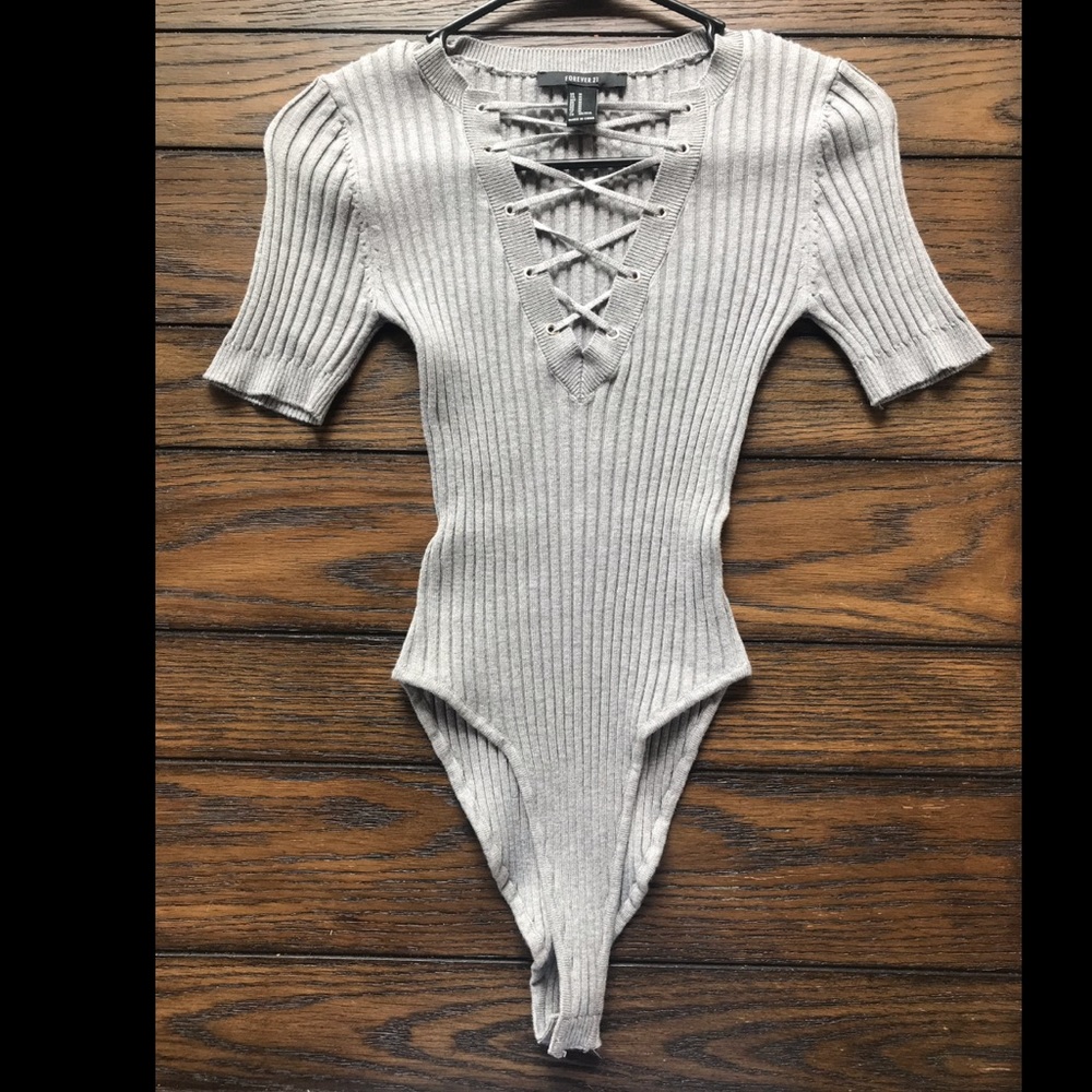 Knit top  Bodysuit short sleeve Heather Grey